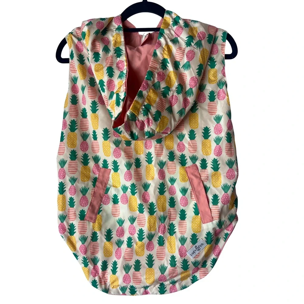Lucy & Co Pineapple Print Dog Raincoat Hooded Vest Pink White Yellow NEW